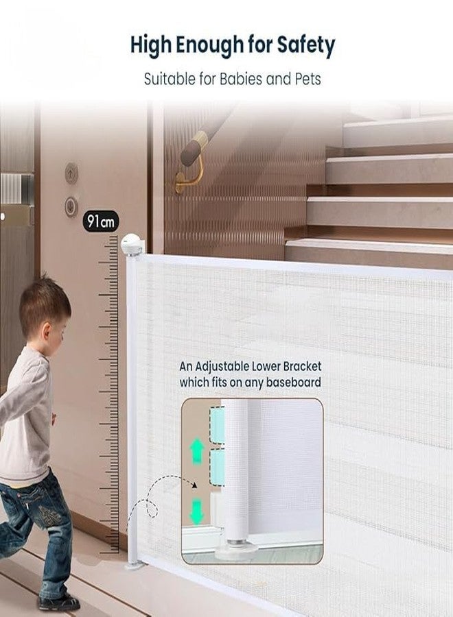 HEVASNEK Retractable Baby Gate - 34” Tall, Extends to 55” Wide, Extra Wide Safety Gate for Kids & Pets | Indoor/Outdoor Child Safety Gate for Stairs, Doorways & Hallways Pack of 1 - Image 2